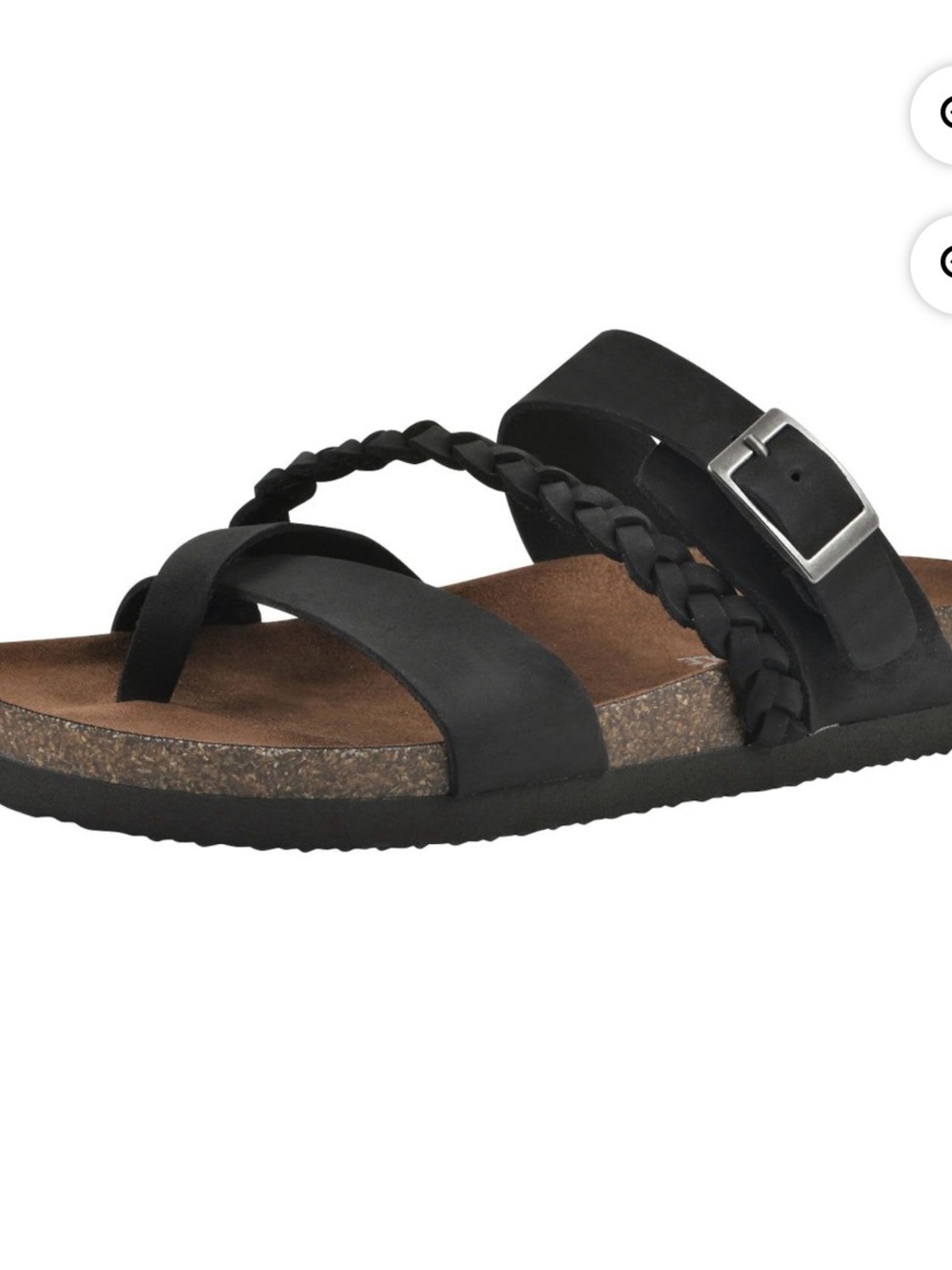 Black Braided-Strap Cork Footbed Slide Sandal with Buckle